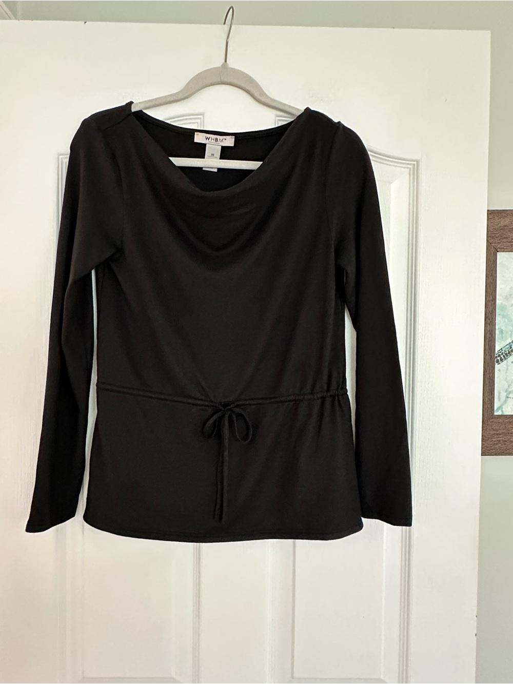 White House Black Market Super Soft Black Drawstring-Waist Long Sleeve Top